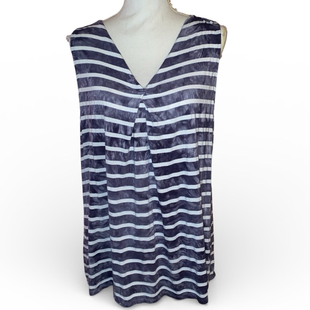 SAINT TROPEZ WEST Tie Dyed Striped Sleeveless Tank Top Navy White Size Large